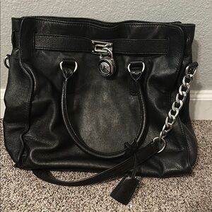 Michael Kors Black Hamilton Bag with Silver Accents